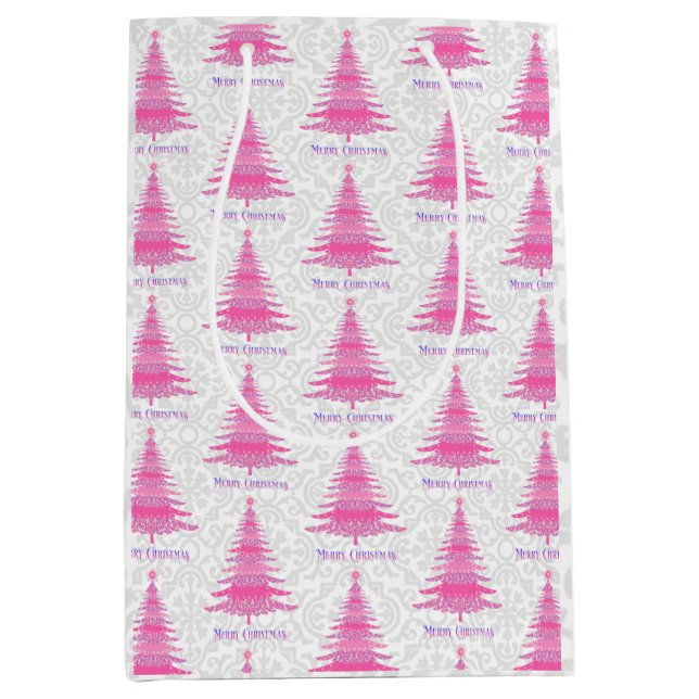 Pink Christmas Tree Elegant Medium Gift Bag (Front)