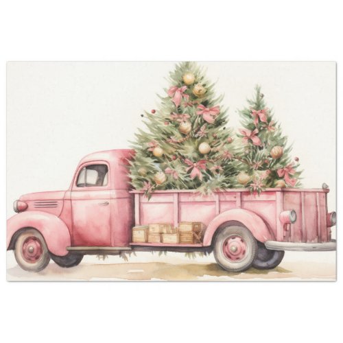 Pink Christmas Tree Farm Truck Tissue Paper