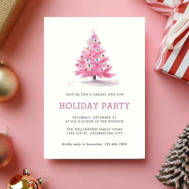 Pink Christmas Tree Fun Casual Holiday Party Invitation (Creator Uploaded)