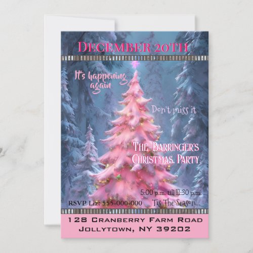 Pink Christmas Tree Fun Elegant Chic Party Invitation