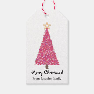 Pink christmas tree gift tags