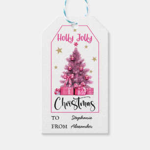Pink Christmas Tree Gift Tags