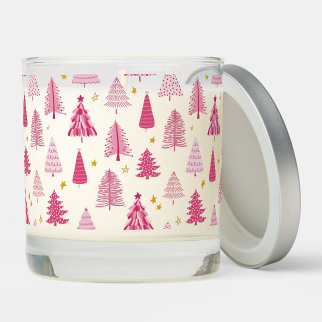 Pink Christmas Tree Holiday pattern Scented Candle (Lid)