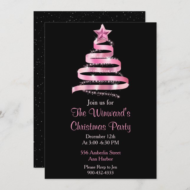 Pink Christmas Tree Invitation (Front/Back)
