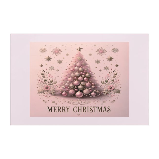 Pink Christmas Tree Merry Christmas Blush Acrylic Print (Front)