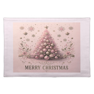 Pink Christmas Tree Merry Christmas Cloth Placemat
