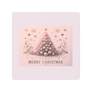 Pink Christmas Tree Merry Christmas  Metal Print