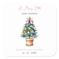 Pink Christmas Tree Merry Little Baby Shower Square Sticker