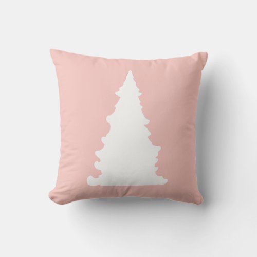 Pink Christmas tree minimalist silhouette Throw Pillow