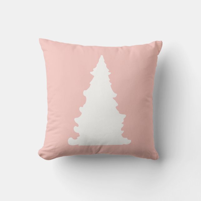 Pink Christmas tree minimalist silhouette Throw Pillow (Front)