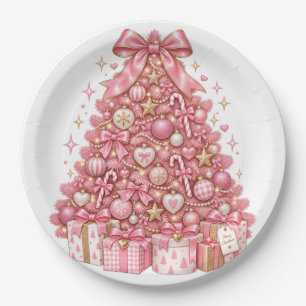 Pink Christmas Tree Ornament Coquette Paper Plates