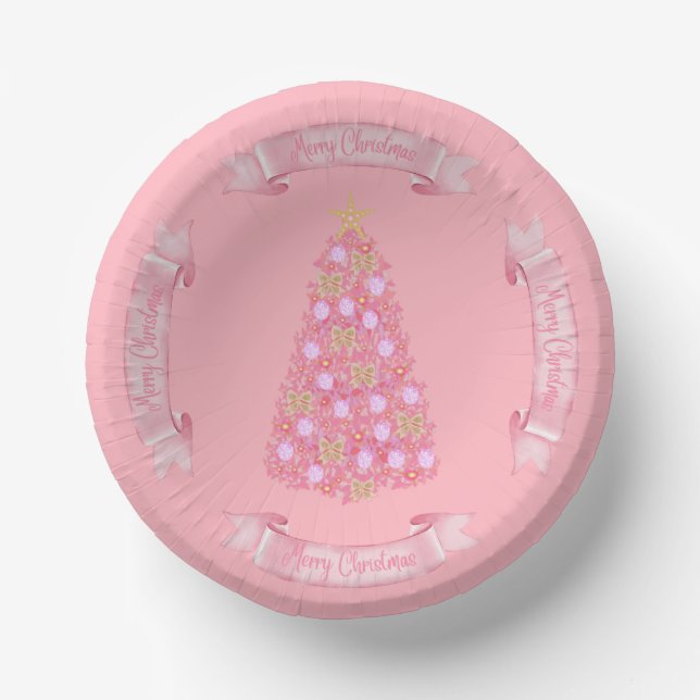 Pink Christmas Tree Paper Bowl (Front)