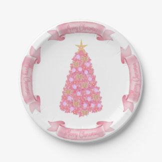 Pink Christmas Tree Paper Plate