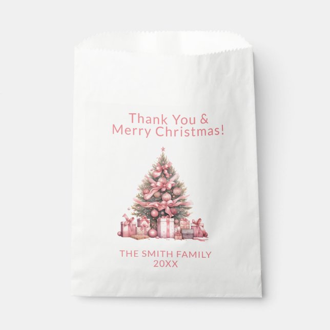 Pink Christmas Tree Party Favor Bag (Front)
