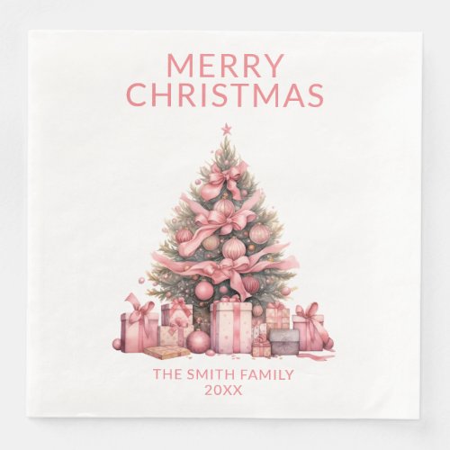 Pink Christmas Tree Party Paper Dinner Napkins