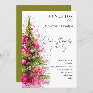 Pink Christmas Tree Party Personalized Invitation