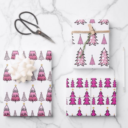 Pink Christmas Tree Pattern Glitter  Leopard Fun  Wrapping Paper Sheets