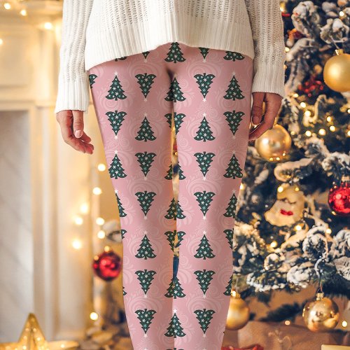 Pink Christmas Tree Pattern Holiday Leggings