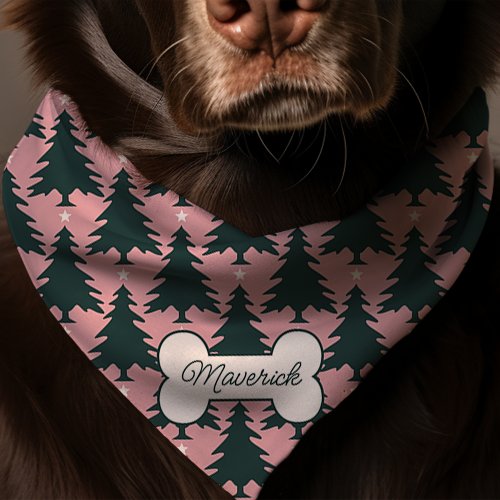 Pink Christmas Tree Pattern Personalized Dog Bandana