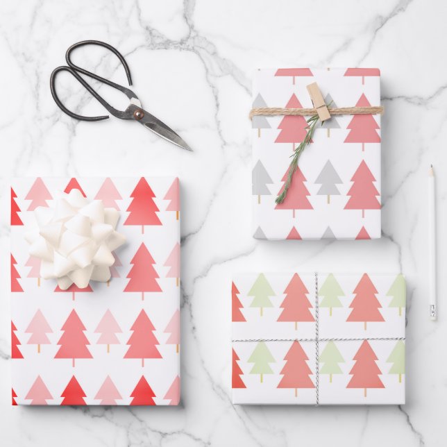 Pink Christmas Tree Pattern  Wrapping Paper Sheets (Front)