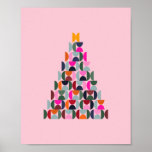 Pink Christmas Tree Poster<br><div class="desc">A cute Christmas tree in pink,  featuring abstract shapes with a mid century modern design. A festive and modern design for the Christmas season.</div>
