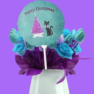 Pink Christmas Tree Pretty Black cat Bow Turquoise Balloon