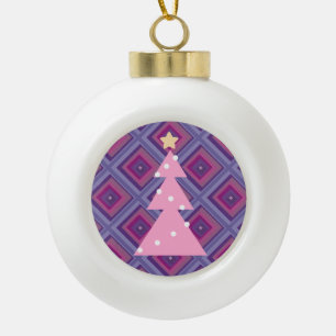 Pink Christmas Tree Purple Pattern Noel Yuletide Ceramic Ball Christmas Ornament