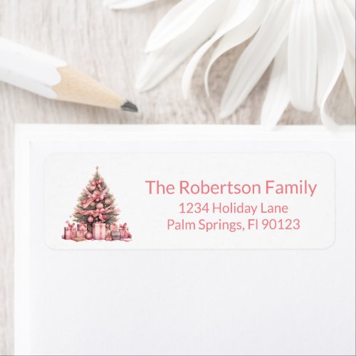 Pink Christmas Tree Return Address Label