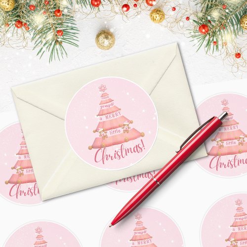Pink Christmas Tree Round Sticker