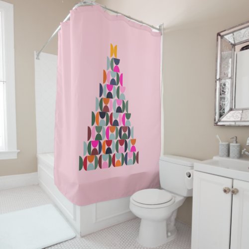 Pink Christmas Tree Shower Curtain