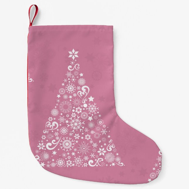 pink christmas tree small christmas stocking (Front)