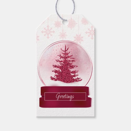 Pink Christmas Tree Snow Globe Gift Tags
