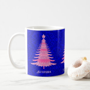 Pink Christmas Tree Sparkle Personalized Snowflake Coffee Mug