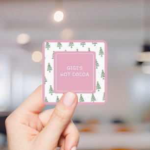 Pink Christmas Tree Square Stickers