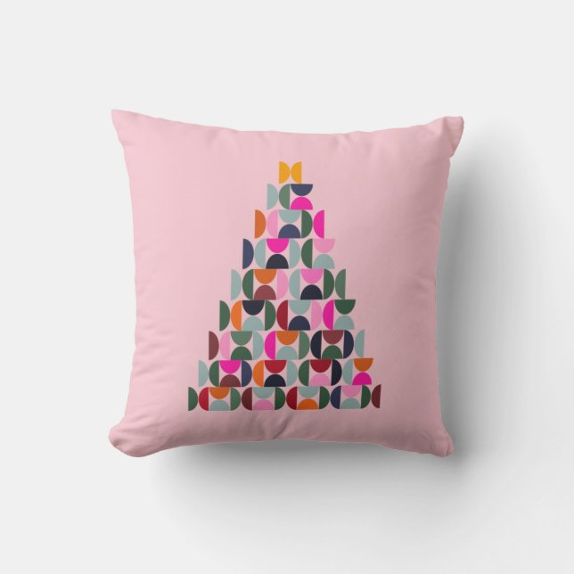 Pink Christmas Tree Throw Pillow (Front)
