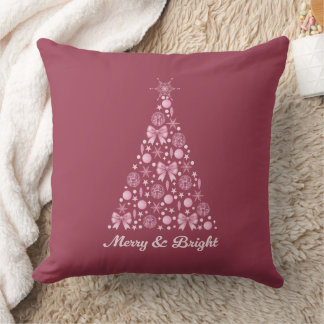 Pink Christmas Tree Throw Pillow