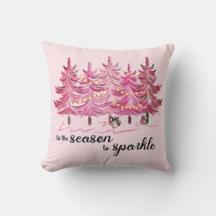 Pink Christmas Tree Throw Pillow, Christmas Pillow