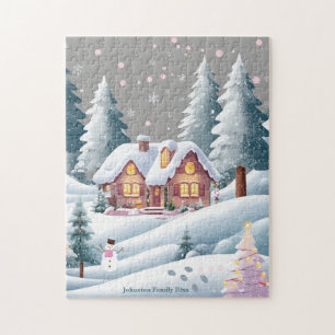 Pink Christmas Tree Town Jigsaw Puzzle