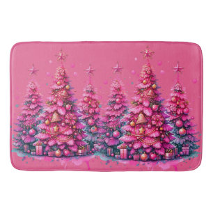 Pink Christmas Tree Trendy Preppy Aesthetic Bath Mat