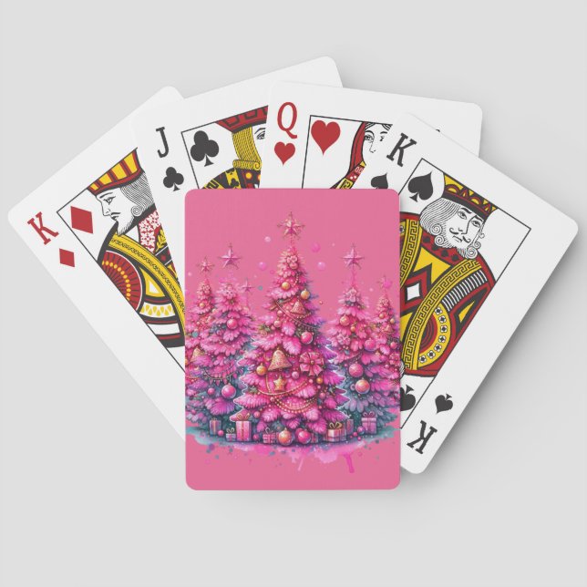 Pink Christmas Tree Trendy Preppy Aesthetic Poker Cards (Back)