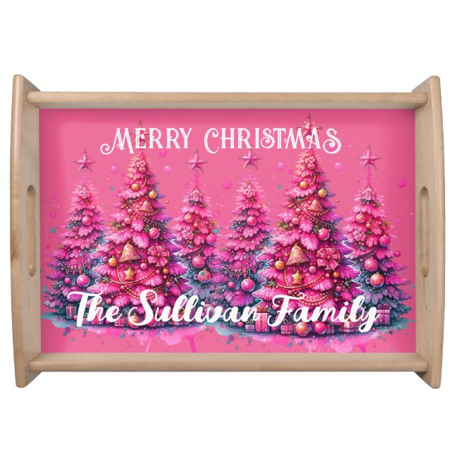 Pink Christmas Tree Trendy Preppy Aesthetic Serving Tray (Front)