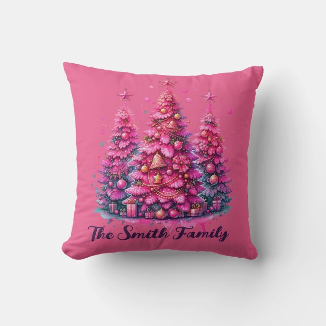 Pink Christmas Tree Trendy Preppy Aesthetic Throw Pillow (Front)
