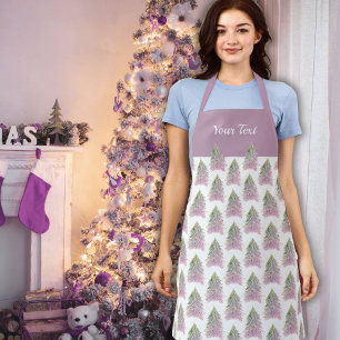 Pink Christmas Tree Watercolor Pattern Holiday Apron