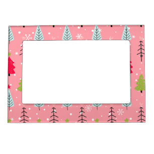 Pink Christmas Tree Whimsical Holiday Pattern Magnetic Frame