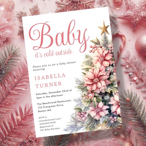 Pink  Christmas Tree Winter Baby Shower  Invitation