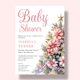 Pink   Christmas Tree Winter Baby Shower  Invitation