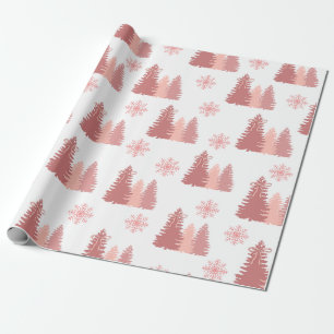 Pink Christmas Tree With Snowflakes Pattern Wrapping Paper