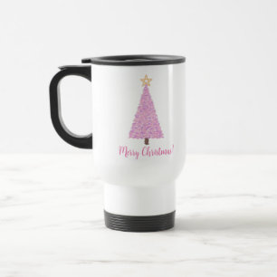 Pink christmas tree with star travel mug