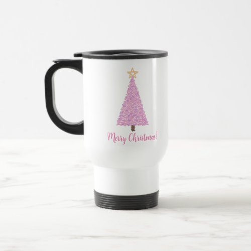 Pink christmas tree with  star travel mug