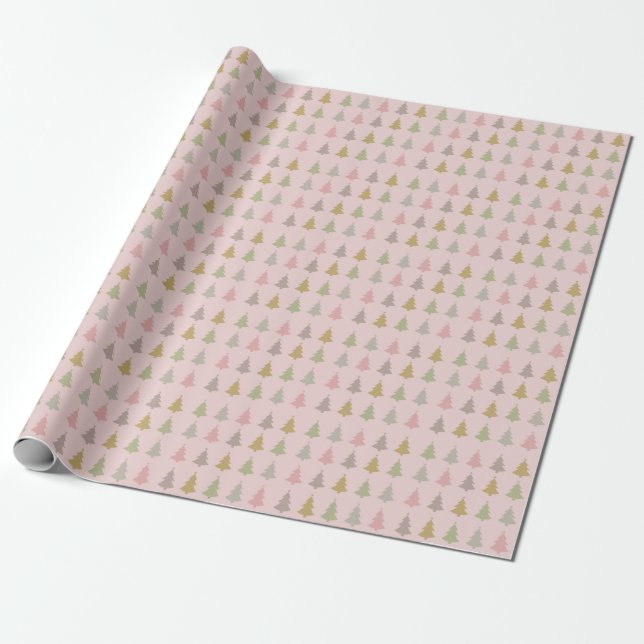 Pink Christmas Tree Wrapping Paper (Unrolled)